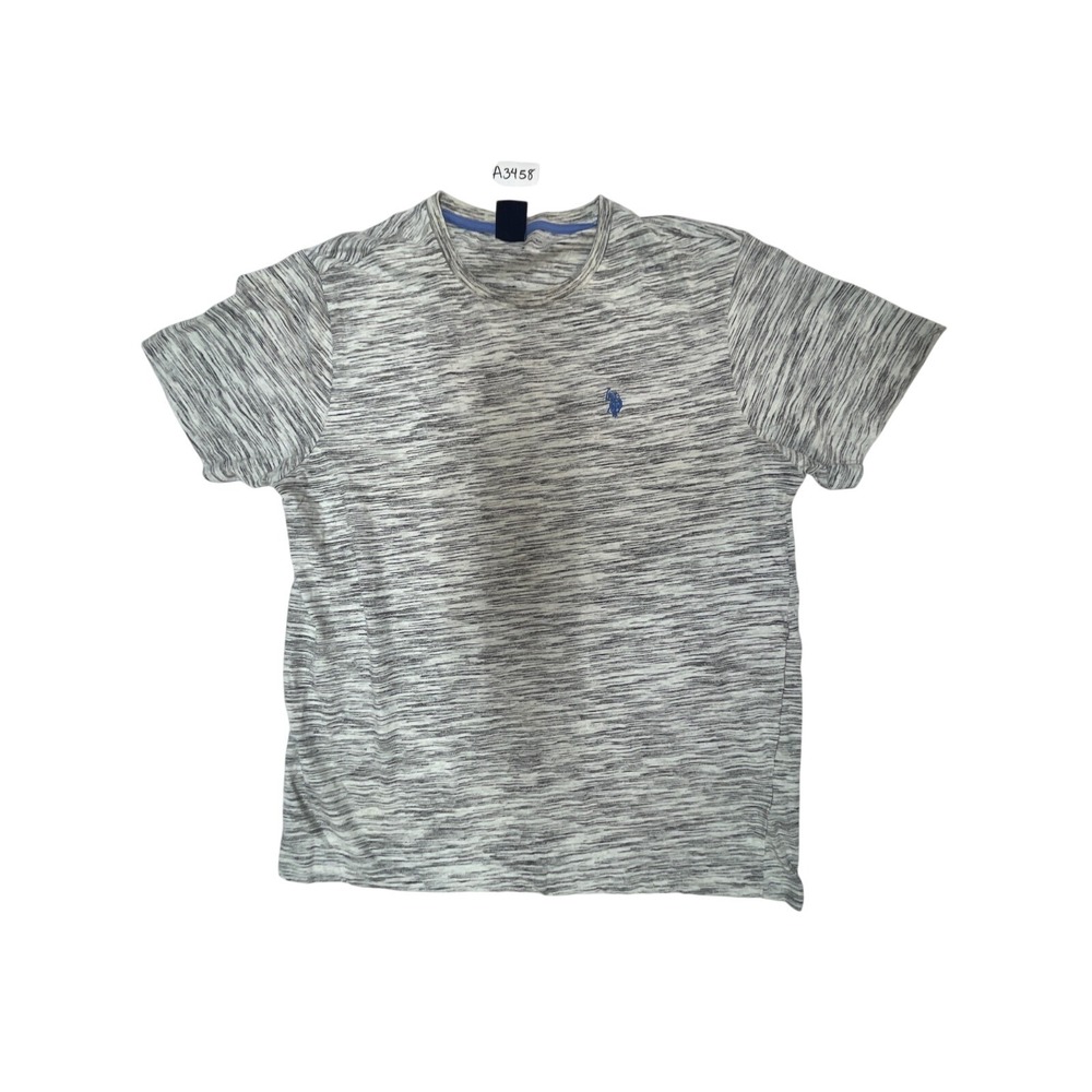 US‎ Polo Assn Mens XL Grey White Space Dye Short Sleeve Crew Neck T-Shirt Logo